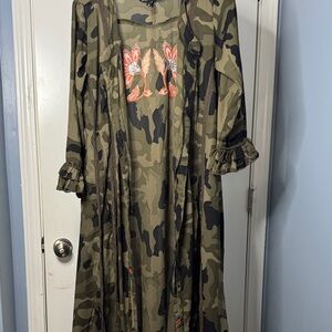 Camo Floral Embroidered Long Women’s Duster
